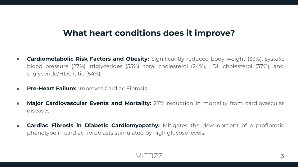 Clinical summary highlighting cardiology outcomes improved by epicatechin, such as reduced cardiovascular events and enhanced endothelial response.