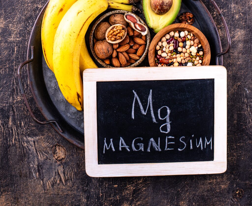 Assorted foods containing magnesium Mg supporting mitochondrial health