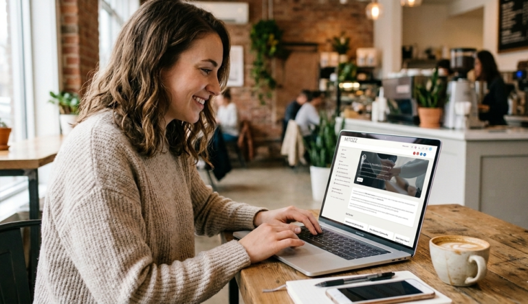 Image a a woman on the Mitozz Community website staying connected.