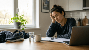 Adulte souffrant d'une fatigue persistante bien qu'il ait commencé sa journée normalement, ce qui illustre la différence entre les schémas de fatigue mitochondriale et la fatigue ordinaire